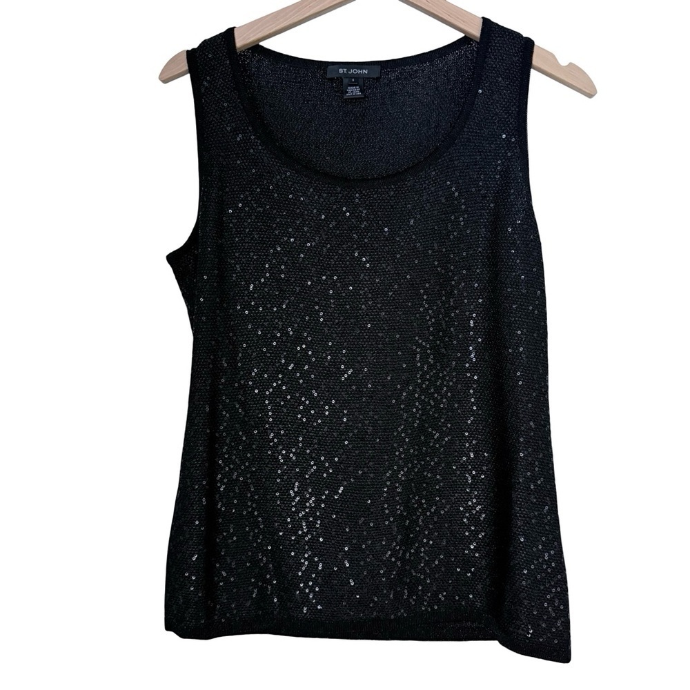 St. John Black Sequin Sleeveless Top Sz S
